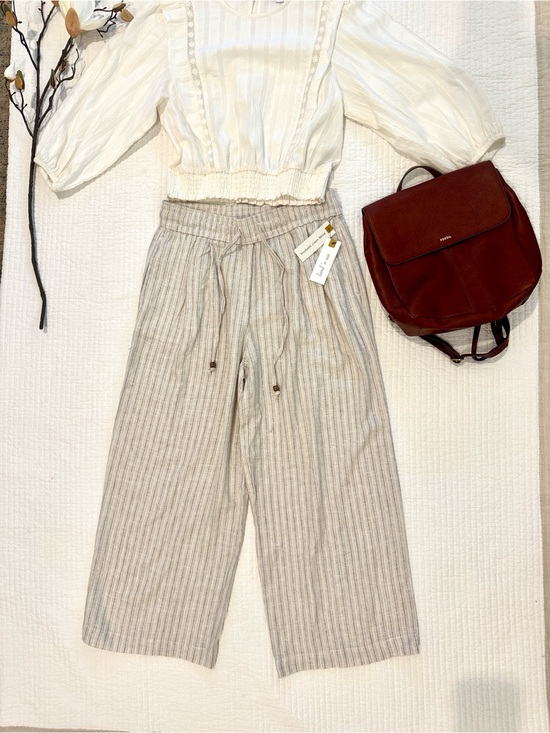 Land N Sea Pants - NWT Linen-Blend Wide Leg Stripe Pants in Beige and Cream Size Small